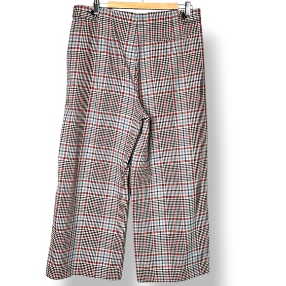 MONOPRIX 100% Cotton Wide Leg Cropped Plaid Trousers Side Zip Flat Front Sz 12 - Picture 3 of 11